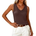 thumbnail image 2 of OIOLOYJM Womens Summer Sleeveless Tank Tops 2026 Casual V Neck Knit Cami Shirts Going Out Trendy Lounge Outfits Coffee M, 2 of 4