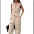 thumbnail image 2 of Conjuntos de 2 Piezas para Mujer: Chaleco de , Conjuntos Casuales Elegantes, Pantalones de Pierna , Trajes Caqui L, 2 of 10