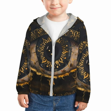 

Goofa Mystical Golden Eye Printed Kids Zip-Up Hoodie Girls Boys UPF50+ Sun Protection Jacket Hooded Cooling Shirt-5 Years