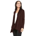 thumbnail image 3 of Moa Collection Women's Long Sleeve Relaxed Loose Fit Draped Neck Open Front Waist Length Solid Cardigan, 3 of 6