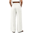 thumbnail image 3 of Women's Boho Wide Leg Linen Pants Drawstring Waist Casual Loose Vacation Trousers, 2XL, 3 of 5