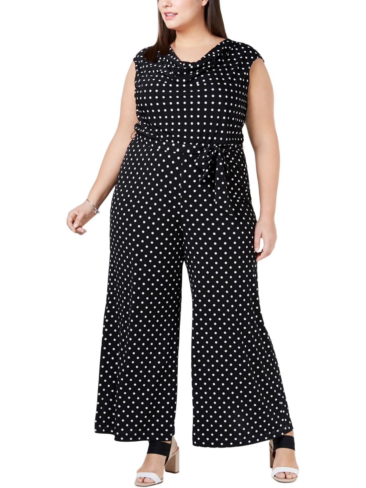 Connected Apparel Womens Plus Wide Leg Polka Dot Jumpsuit Walmart Com