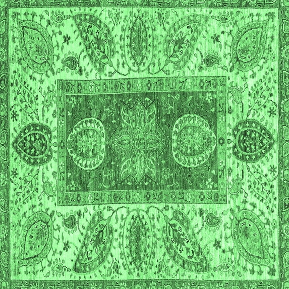 Ahgly Company Indoor Square Abstract Emerald Green Modern Area Rugs, 7' Square