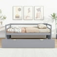 thumbnail image 2 of Twin Size Daybed with Trundle, Wood Sofa Bed for Bedroom Living Room, Solid Wood Bed Frame with Slats Support and Guardrail, No Box Spring Needed, Gray, 2 of 9