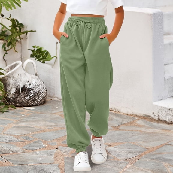 UACY Girls Sweatpants Baggy High Waisted Cinch Bottom Joggers Fall Fashion Drawstring Athletic Track Pant with Pocket (Light Green, 3-4 Years)