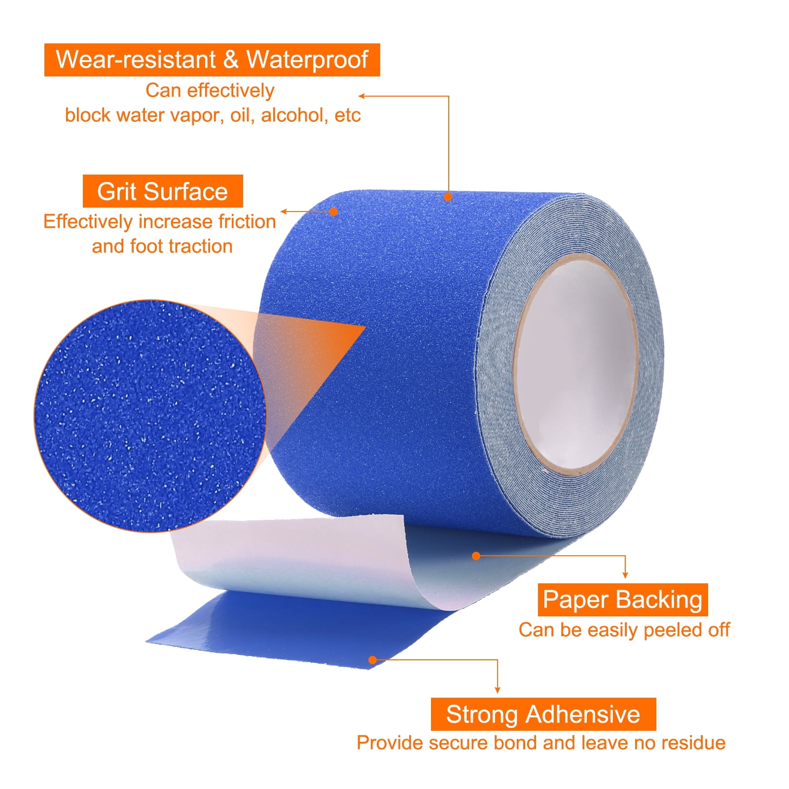 Uxcell Anti Slip Traction Tape 4" x 33ft Waterproof Non-Slip Grip Tape Non Skid Stair Treads Tape for Indoor Outdoor Stair Steps, Blue