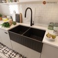 thumbnail image 2 of Mondawe 33" Drop-In Undermount Fireclay Double Bowl Kitchen Sink Farmhouse Sink with Thick Mounting Deck in Black, 2 of 8