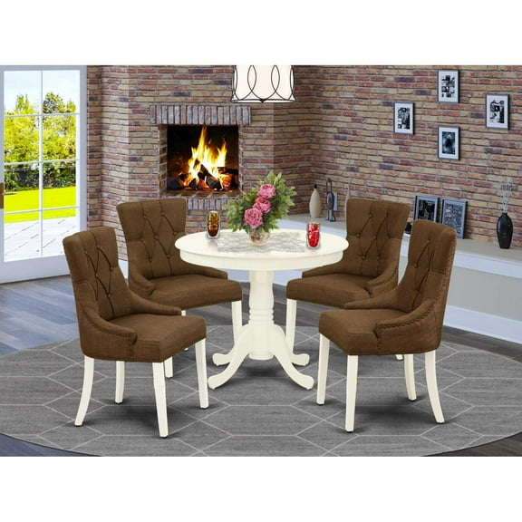 East West Furniture Dining Room Set Linen White, ANFR5-LWH-18
