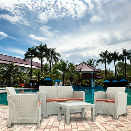 Sectional Sofas Clearance Topcobe Outdoor Furniture Sectional Sofa Set, 4PCS All-Weather Gray White Wicker Sofa Sectional Furniture Set with Cushion and Love Seat ()