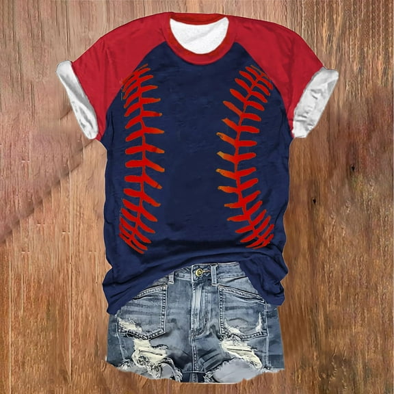 Baseball Shirts Women's Colorblock Raglan T-Shirt Summer Casual V Neck Short Sleeve Cute Graphic Tee Tops