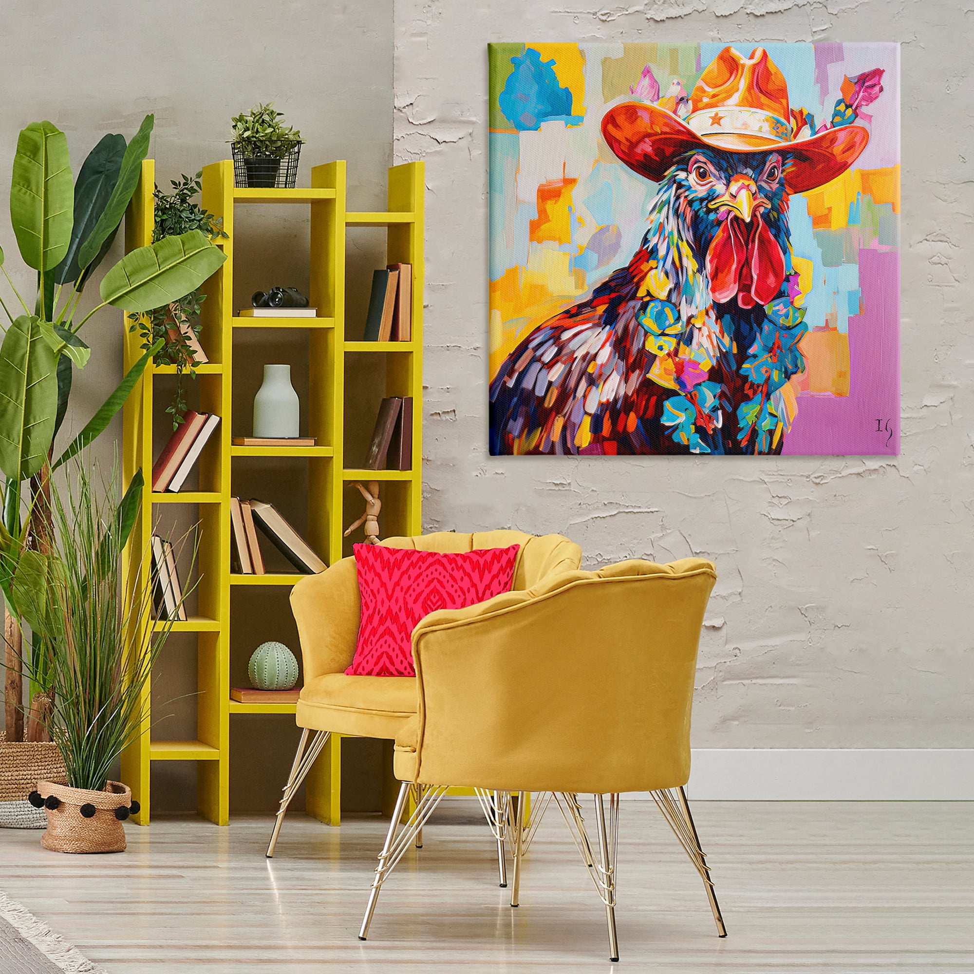 Stupell Industries Modern Cowboy Rooster Animals & Insects Painting Gallery Wrapped Canvas Art Print Wall Art, 36 x 36