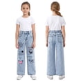 thumbnail image 2 of FEDPOP Girls Wide Leg Baggy Jeans, High Waisted Denim Pants with Pockets, Casual Y2K Loose Trousers for Kids, Blue, 8-14Y, 2 of 7