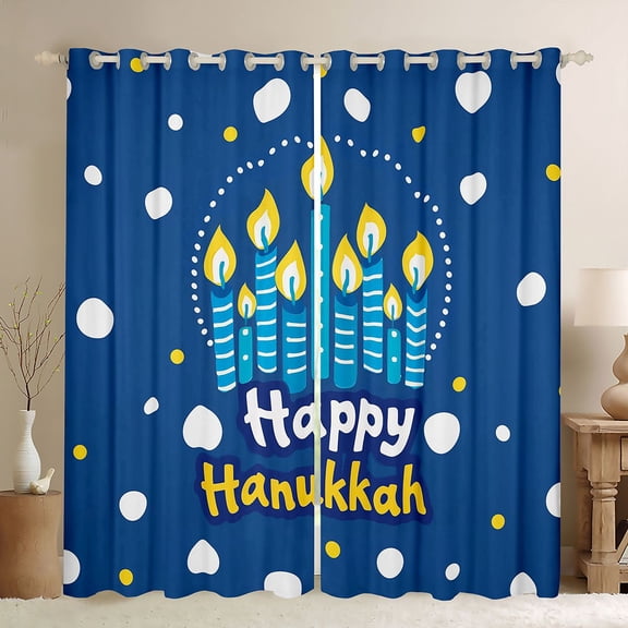 Feelyou Kids Western Chanukah Curtains Pack of 2 (42x84 Each), Menorah Dreidel Curtains Blackout, Vingtage Hanukkah Festival Bedroom Curtains, Black Out Curtains Decor
