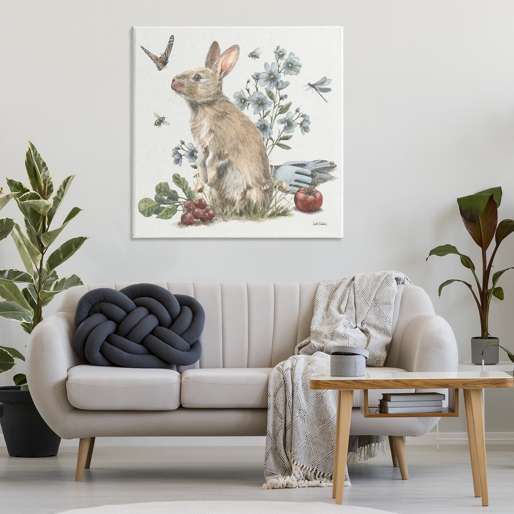 Stupell Industries Garden Patch Bunny Animals & Insects Painting Gallery Wrapped Canvas Art Print Wall Art, 36 x 36