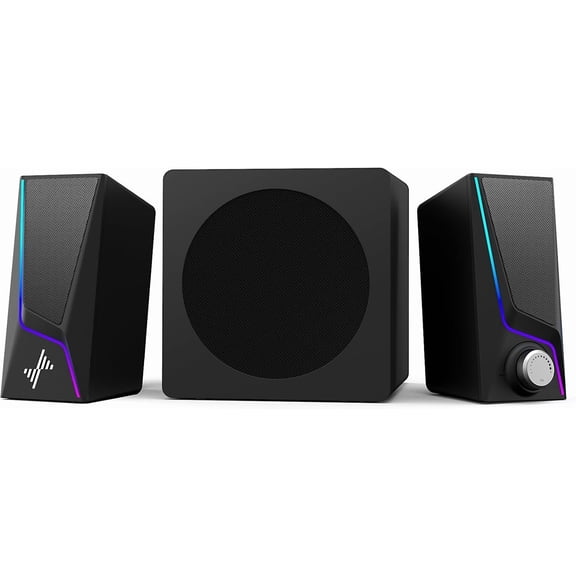 Speakers with Subwoofer, 60W 2.1 PC Speakers | 2.1 Desktop Speakers with 5.4, USB-C, Aux and 8 Lighting Modes for Desktop, , Gaming