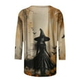 thumbnail image 4 of Raeneomay 3/4 Length Sleeve Womens Tops Women Tops Halloween Print Loose and Comfortable Round Neck T-Shirt, 4 of 5