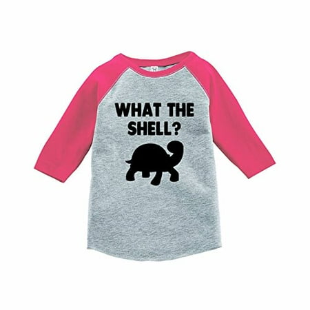 

7 ate 9 Apparel Funny Kids What The Shell Baseball Tee Pink