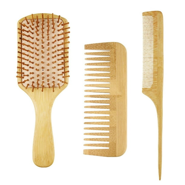 Dasbsug 3Pcs Bamboo Hair Brush Combs Set for Women Men Kids Wet Dry Long  Short Hairs Smoothing Massaging Salon Home Use 