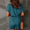 thumbnail image 5 of Lisingtool Womens Overalls Rompers for Women V Neck Summer Casual Loose Short Sleeve Jumpsuits Elastic Waist Summer Outfits with Pockets Jumpsuits for Women Dressy Blue, 5 of 7