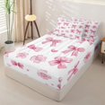 thumbnail image 2 of Manfei Cute Bow Cherry Blossom Zipper Twin Comforter Sets with Fitted Sheet and 2 Pillowcases,3D Cartoon Bowknot Print Zipper Bedding Set,Pink Reversible,4pcs, 2 of 7