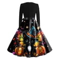 thumbnail image 3 of WTOBBY Women's Retro Square-Neck Long-Sleeved Halloween Printed Evening Dress - Chic and Sophisticated Dress for Women, Great for Parties or Night Out,Sky Blue L, 3 of 4