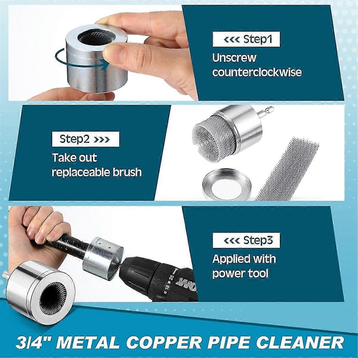 2 Pack Metal Copper Pipe Cleaner with 2 Replaceable Brushes Tube Cleaning Brush for Power Drill (1/-In Stock