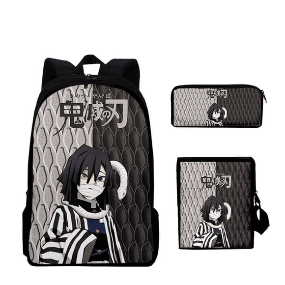 Mochila Dem@@2on Slayer, juego de 3 piezas: mochila para portátil con estuche para lápices y bolsa para el almuerzo.
