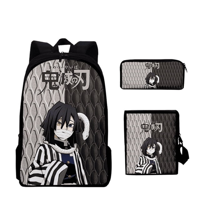 Mochila Dem@@2on Slayer, juego de 3 piezas: mochila para portátil con estuche para lápices y bolsa para el almuerzo.