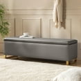 thumbnail image 4 of Tina's Home Storage Bench with 2 Nesting Ottomans,  Upholstered Entryway Bench with Stainless Steel Legs Modern Seating for Living Room, Bedroom  Grey, 4 of 10