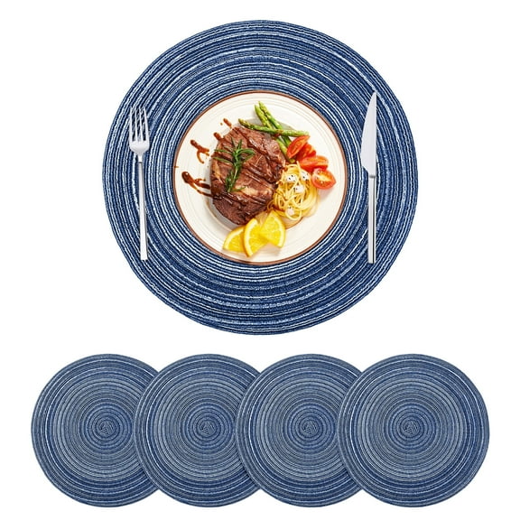 Tickjoy 15 in Round Placemats Set of 4, Washable Woven Placemats for Kitchen Dining Table, Blue Table Placemats