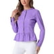 thumbnail image 4 of Chaquetas de mezclilla para mujer INSPIRE CHIC, con botones, dobladillo peplum, mangas largas, chaquetas de jean cortas, morado M, 4 of 6