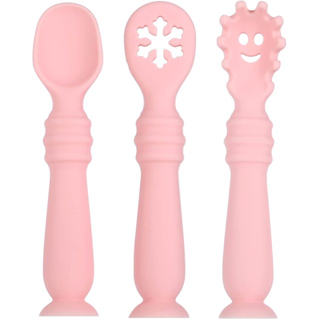 Cuchara de silicona rosa para bebé Sailing 3 cucharas utensilios de aprendizaje