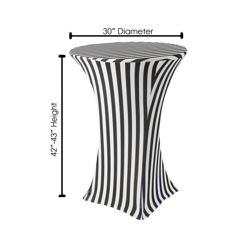 Your Chair Covers - 30 Inch Highboy Cocktail Round Stretch Spandex Table  Cover Black/White Striped 