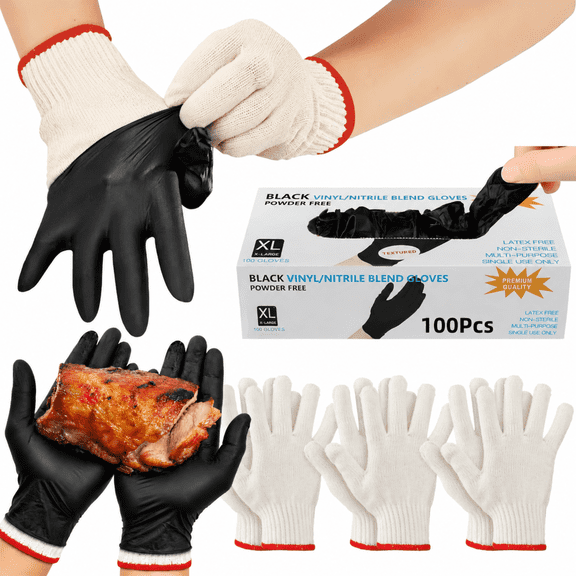 ChrumpTon BBQ Gloves for Grilling, Heat Resistant, for Barbecue Smoker, Cooking Hot Meat, Non-Slip Grip - Black Large