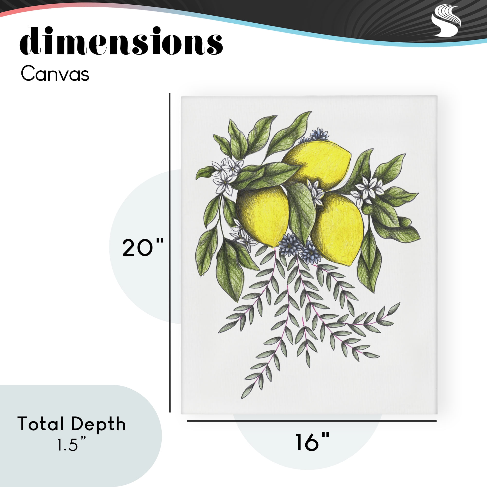 Lemons & Flowers Vintage Sketch Canvas Wall Art, design by Cecilia Battaini