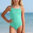 thumbnail image 2 of VNKIDY Girls Kids Solid Color One Piece Swimsuit Spaghetti Strap Square Neck Ruched Slim Fit Bathing Suit For Summer Pool Beach Activities Green 4-5 years, 2 of 5