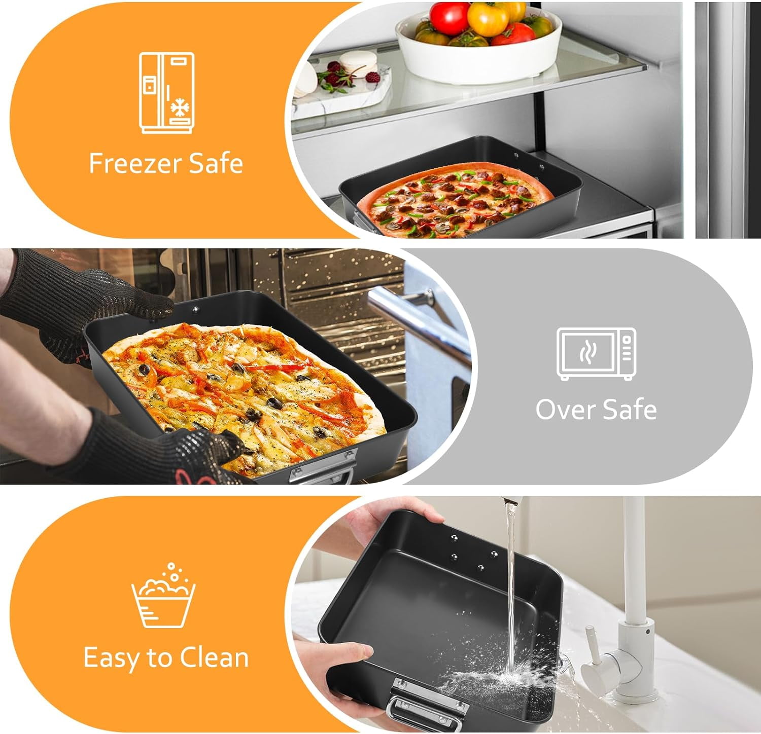 Flantor 2-Pack Carbon Steel Deep Baking Trays - Non-Stick Bakeware Set, 13.85" x 10.62" and 18" x 11.22"