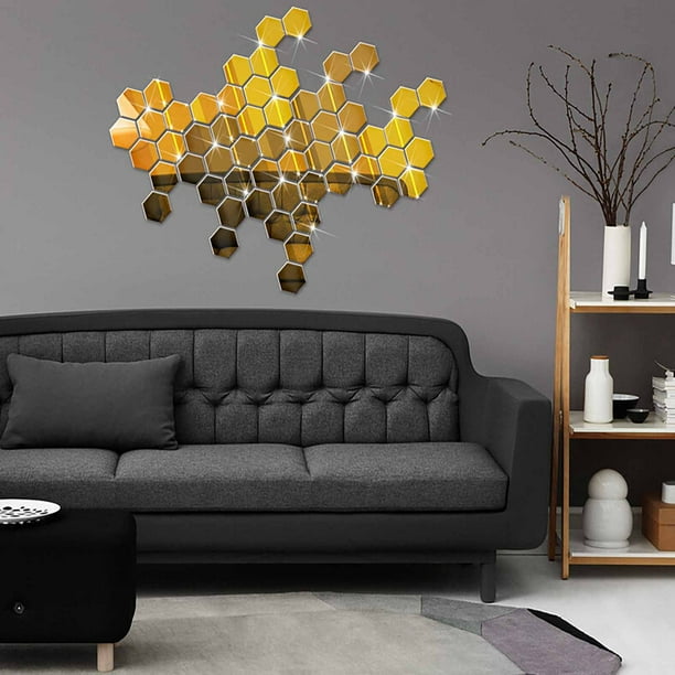 Pegatinas de pared de espejo acrílico 3D | Paquete de 12 azulejos decorativos autoadhesivos para decoración del hogar | Arte mural que realza el espacio en la sala de estar y el dormitorio