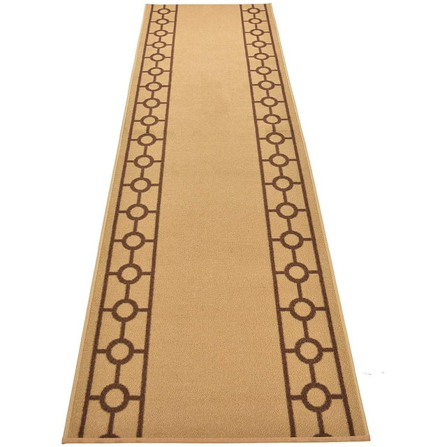 Custom Size Rug Runner Skid Resistant Backing Bordered Rug Runner Chain Border Beige Color Cut to Size Roll Runner Rugs By Feet Customize in USA Facility