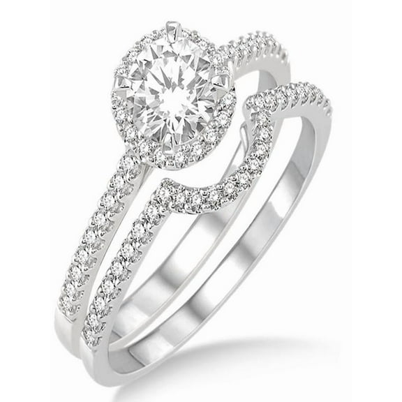 2.00 Carat Halo Bridal Set Engagement Ring With Round Cut Moissanite Diamond In 10K White Gold, Promise Ring, Anniversary Ring