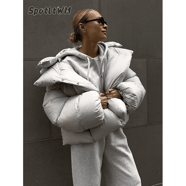 Parka gruesa y cálida para mujer, Chaqueta corta de manga larga, abrigo elegante impermeable, prendas exteriores, color plateado sólido, novedad de invierno, 2024