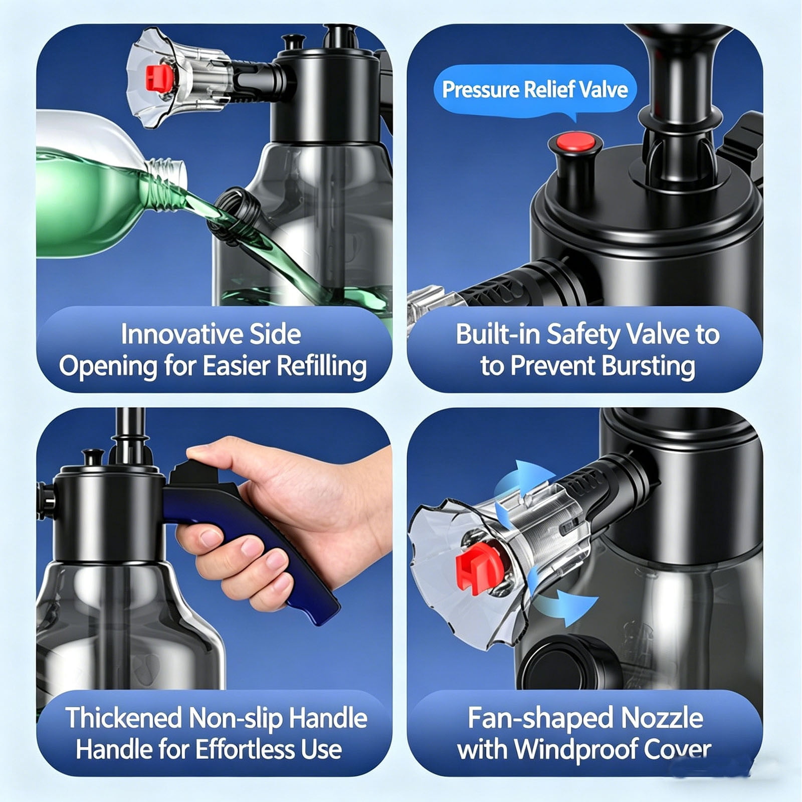 TTJ 3 L Manual High-Pressure Car Wash Foam Sprayer Bottle Pump-Action Foam Cannon For Household Car Cleaning Multi-Nozzle Includes Windproof Spray Head And Watering Nozzle