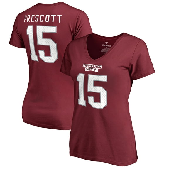Women's Dak Prescott Maroon Mississippi State Bulldogs College Legends Name & Number T-Shirt