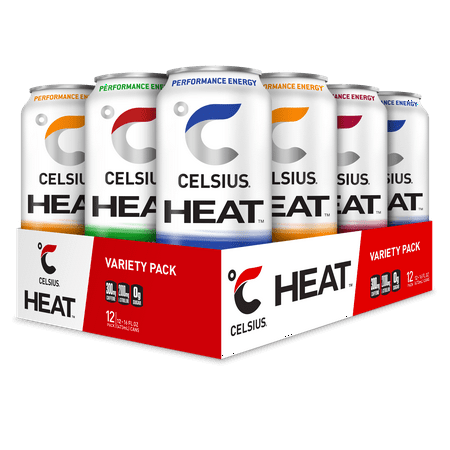 CELSIUS HEAT Performance Energy Drink 6-Flavor Variety Pack, Zero Sugar, 16oz. Can, 12 Pack