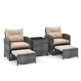 thumbnail image 1 of Gymax 5PCS Rattan Furniture w/ 2 Ottomans & Tempered Glass Coffee Table Patio Brown, 1 of 6