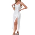 thumbnail image 4 of cheibear Women's Satin Nightgown Lace Cami Dress Maxi Long Gown Pajama Nightwear S White, 4 of 6