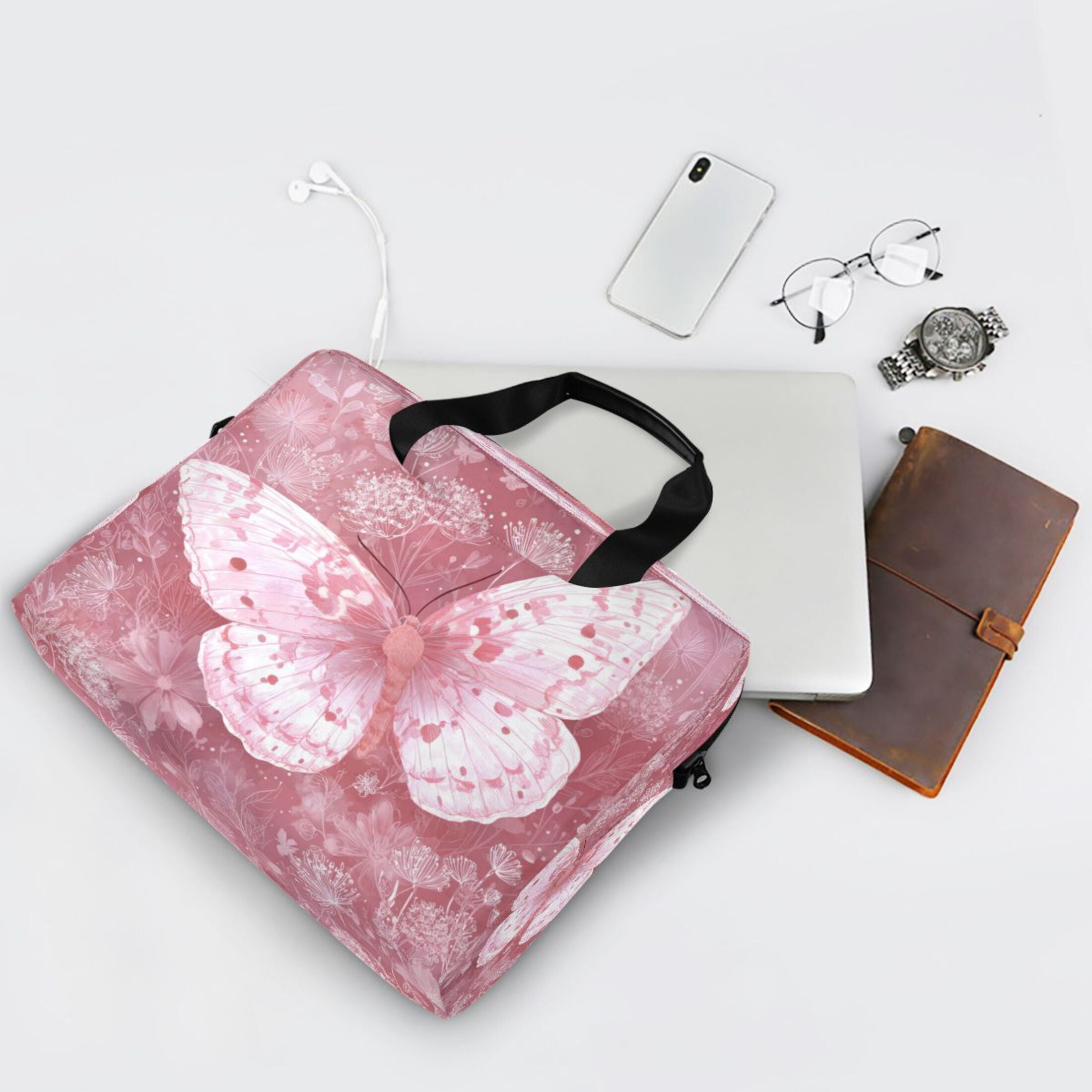 16" Laptop Tote Bag Laptop Sleeve Case Computer Briefcase for Work & Travel Soft Pink Butterfly