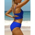 thumbnail image 4 of Women Middle Waisted Bikini Set Bandaged Rushed Swimsuits Sexy Two Piece Swimwear, 4 of 5