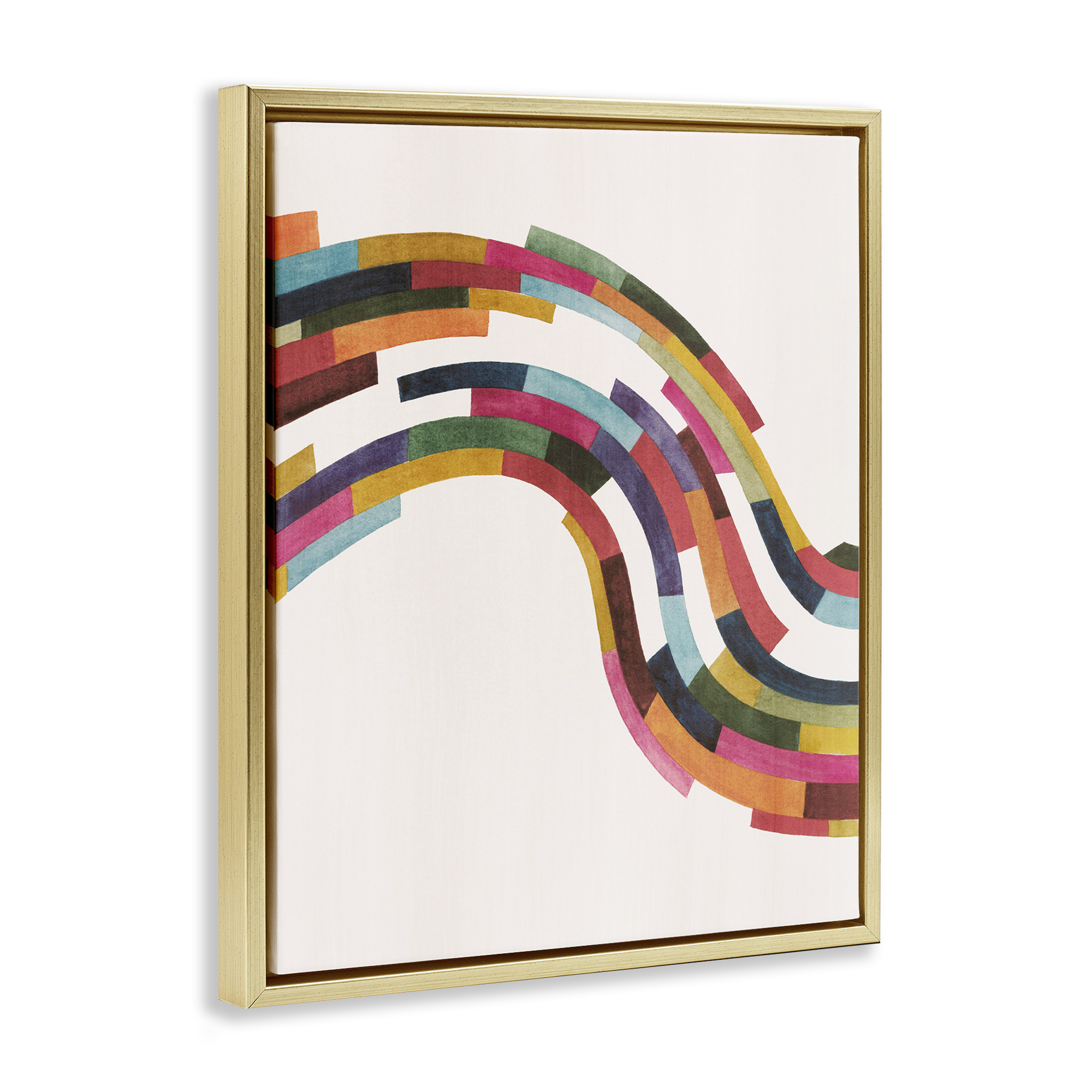 Stupell Industries Modern Geometric Wave Design Abstract Painting Gold Floater Framed Canvas Art Print Wall Art, 25 x 31