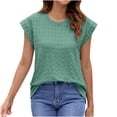 thumbnail image 1 of Plebaso Hauts pour Femmes Manches Courtes Col Rond T-Shirts Mignons Décontractés Couleur Unie Blouses Texturées 2025, 1 of 5